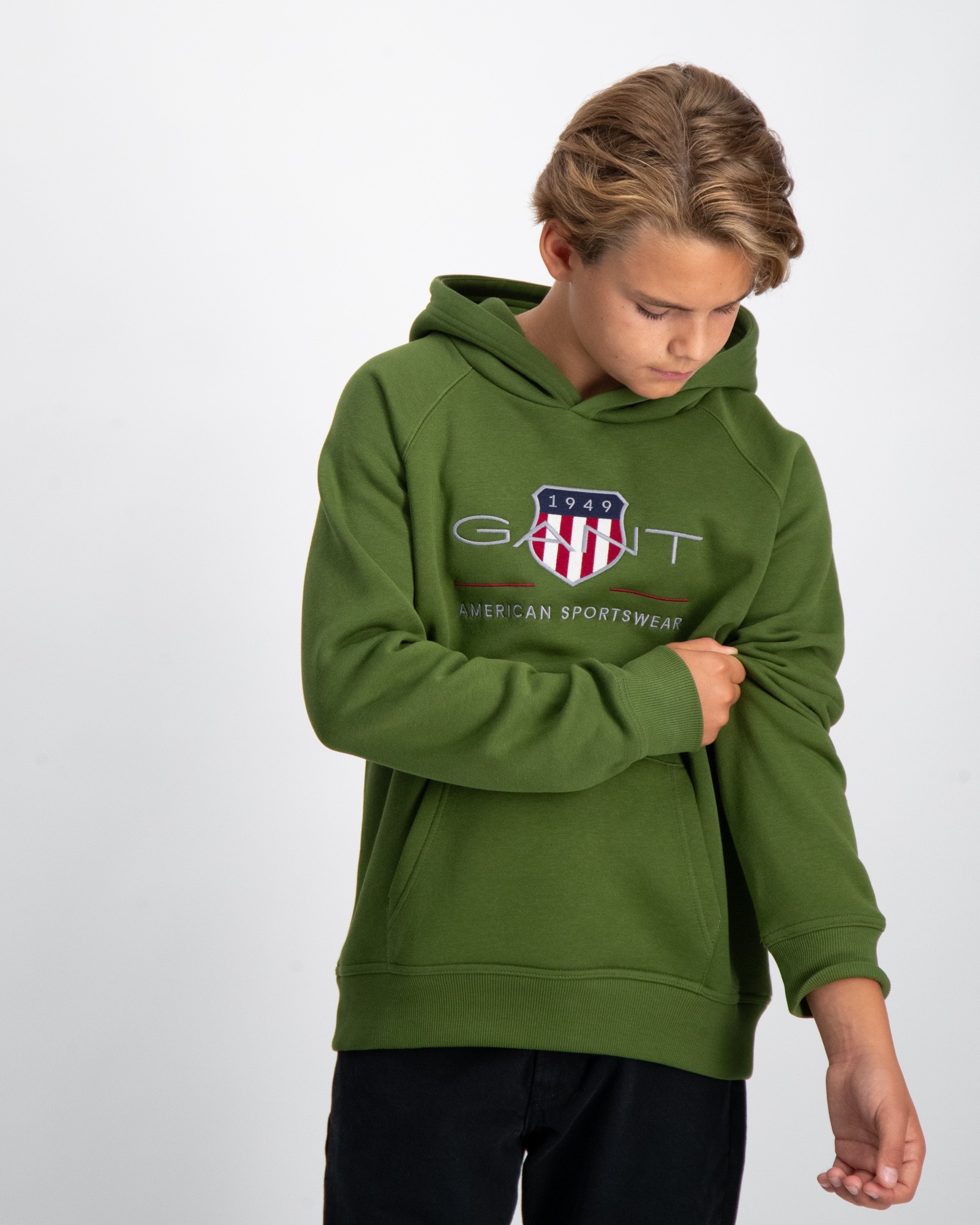 Gant Kids Green Solid Hooded Full Sleeves Zip Through Hooded Sweatshirt
