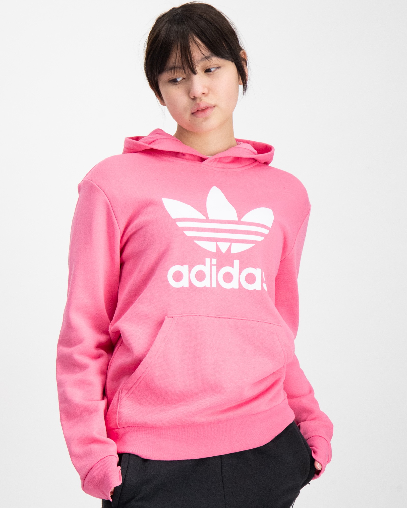 adidas trefoil hoodie dust pink