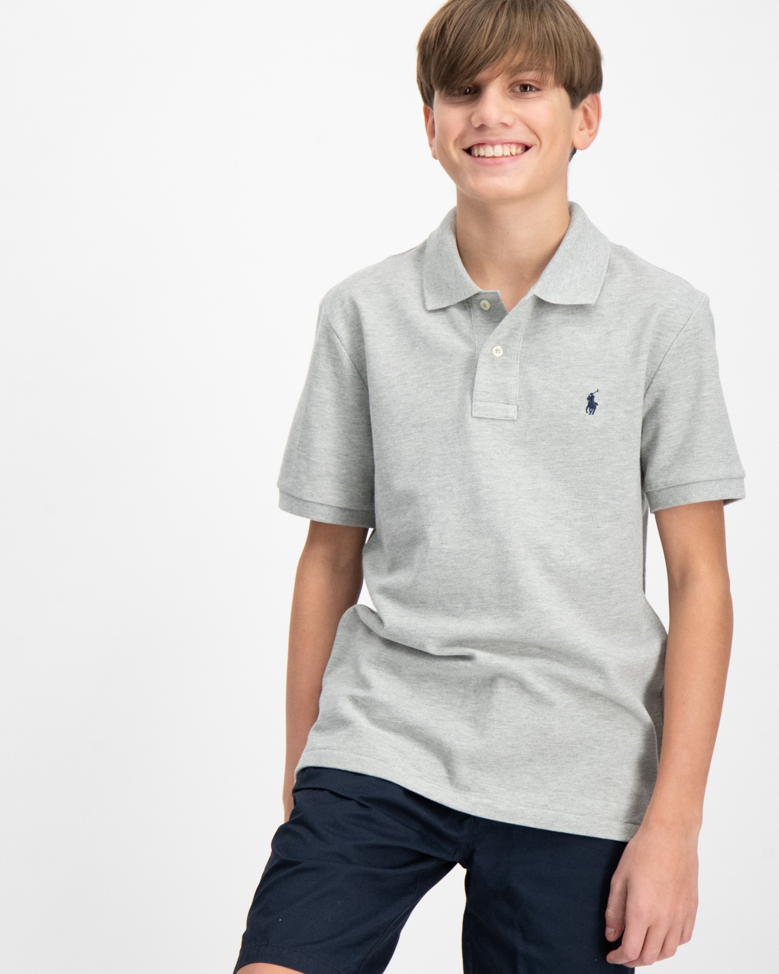 Grijs Slim Fit Cotton Mesh Polo Shirt voor Jongens Kids Brand Store